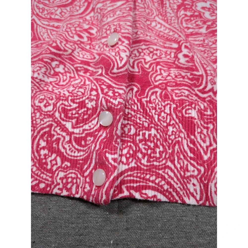 Madison Red Paisley Cardigan 3/4 Sleeve Thin Fine Knit Womens Sz L Sweater Layer